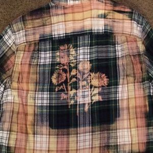 Custom design flannel shirt “Sunflower” Sz Large